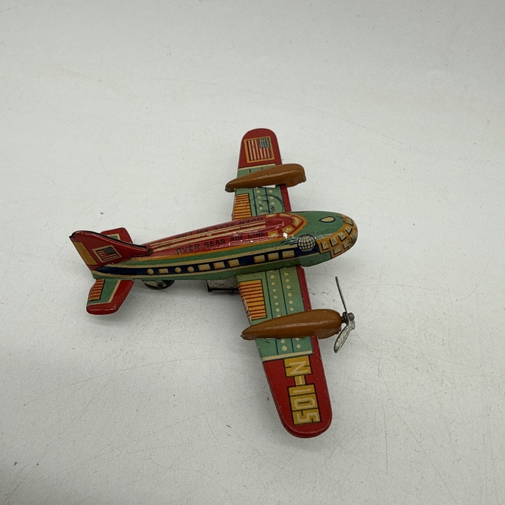 Vintage Japan Tin Litho Toy Airplane Wind Up Mechanism Missing 1 Propeller - Picture 7 of 10